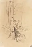 Nicolae Grigorescu, Țărăncuță cu fuior, creion pe hârtie