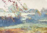 Peisaj de toamnă by Constantin Isachie Popescu, ulei pe carton, sold Dec 2018