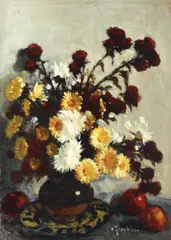 Crizanteme by Constantin Isachie Popescu, ulei pe carton, sold Dec 2018