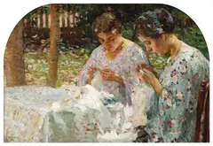 Cusătorese by Ipolit Strâmbu, 1917, ulei pe carton, sold Dec 2018