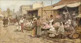 Piața de flori by Ludovic Bassarab, ulei pe pânză, sold Dec 2018