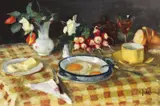 Micul dejun by Constantin Isachie Popescu, ulei pe carton, sold Dec 2018