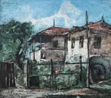 Casă la Târgovişte by Gheorghe Petrașcu, 1927, ulei pe lemn, sold Dec 2018