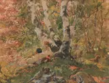 Cu caprele by Ignat Bednarik, acuarelă pe hârtie lipită pe carton, sold Dec 2018