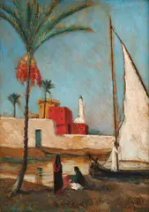 Egipt by Leon Biju, ulei pe carton, sold Dec 2018