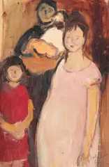 Familie by Corneliu Baba, ulei pe hârtie, sold Dec 2018