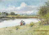 Pe malul râului by Nicolae Vermont, ulei pe pânză, sold Dec 2018