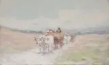 Car cu boi by Nicolae Grigorescu, ulei pe lemn, sold Dec 2018