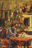 În așteptarea lui Moș Crăciun by Rudolf Schweitzer–Cumpăna, ulei pe carton, sold Dec 2018