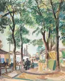 Iosif Iser, Târg la marginea Iașiului, 1936, guașă vernisată pe hârtie