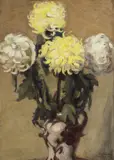 Vas cu crizanteme by Kimon Loghi, ulei pe carton, sold Dec 2018
