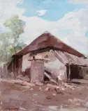 Țărăncuță la fântână by Nicolae Grigorescu, ulei pe lemn, sold Dec 2018