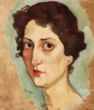 Portretul Ecaterinei (soția pictorului) by Nicolae Tonitza, ulei pe carton, sold Dec 2018