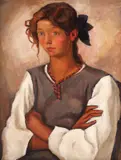 Portret de fată by Camil Ressu, ulei pe carton, offered Dec 2018