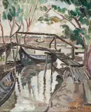 Mahoane în Deltă by Ecaterina Cristescu Delighioz, ulei pe pânză lipită pe carton, sold Dec 2018