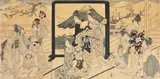 Utagawa Toyohiro, Dansul calului de jucărie, cca. 1800, xilogravură nishiki-e