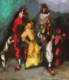 Mircea Ciobanu, Les clowns, 1980, ulei pe pânză