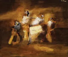 Magicieni by Mircea Ciobanu, 1980, ulei pe pânză, sold Nov 2018