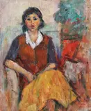 Studenta by Ion Musceleanu, 1979, ulei pe pânză lipită pe carton, offered Nov 2018