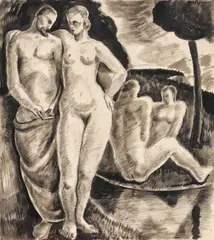 Vârsta de aur by Carol Hübner, 1932, tuș pe hârtie, sold Nov 2018