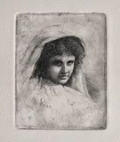 Năframa (Tânără cu părul despletit) by Theodor Aman, 1874, acvaforte și gravură cu acul, sold Nov 2018