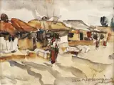 Viața la țară by Rudolf Schweitzer–Cumpăna, acuarelă și creion pe hârtie, sold Nov 2018