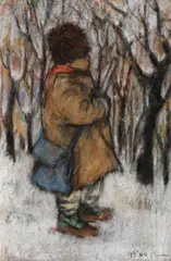 Ion B'Arg Bărbulescu, Plecat la urat, guaşă şi pastel pe hârtie lipită carton