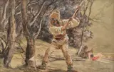 Tăietorul de lemne by Ignat Bednarik, acuarelă pe carton subțire, sold Nov 2018