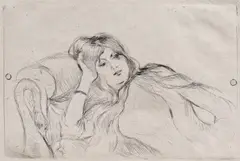 Berthe Morisot, Julie Manet, gravură cu acul pe hârtie gălbuie