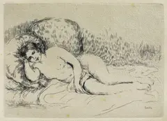 Pierre-Auguste Renoir, Nud pe divan, acvaforte pe hârtie gălbuie vărgată