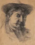 Autoportret by Gheorghe Petrașcu, peniţă pe hârtie, sold Nov 2018