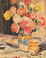Garofiţe by Jean Cheller, acuarelă şi creion pe hârtie lipita pe carton, offered Nov 2018