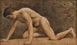 Studiu de nud by Ludovic Bassarab, creion și acuarelă pe hârtie lipită pe carton, offered Nov 2018