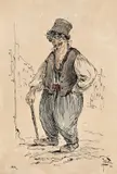 Constantin Jiquidi, Cetățean turmentat, 1889, tuş şi acuarelă pe hârtie lipită pe carton