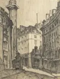 Constantin Petrescu Dragoe, Peisaj parizian cu Turnul de Medici, cărbune pe hârtie