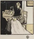 Cusătoreasă by Emil Orlík, gravură în lemn în culori, offered Nov 2018