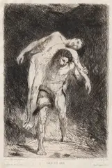 Alexandre Falguière, Cain şi Abel, acvaforte pe hârtie vărgată