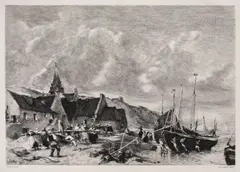 Daniel Mordant, Întoarcerea în port (după o pictură de Eugène Isabey), acvaforte