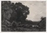 François-Louis Français, Peisaj lacustru (dupa o pictură de Jean Baptiste Camille Corot), litografie