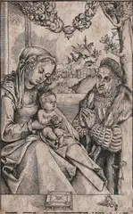 Lucas Cranach, Frederick III cel Înţelept, Elector de Saxonia, adorându-l pe Iisus în braţele Fecioarei, gravură în lemn pe hârtie groasă cu filigran