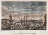 Legrand Le Lorrain, Portul Dieppe, sec. XVIII, gravură cu dăltița colorată
