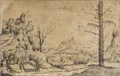 Augustin Hirschvogel, Peisaj către cetate, acvaforte pe hârtie gălbuie
