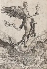 Albrecht Durer, Nemesis, gravură cu dăltiţa pe hârtie groasă vărgată