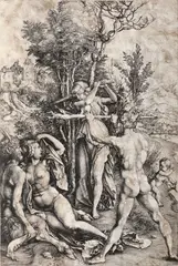 Albrecht Durer, Hercule la răscruce, gravură cu dăltiţa pe hârtie groasă vărgată