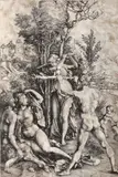 Albrecht Durer, Hercule la răscruce, gravură cu dăltiţa pe hârtie groasă vărgată