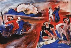 Dan Dumitrescu, Noaptea de Sânziene, 1967, tempera și tuș pe hârtie