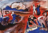 Dan Dumitrescu, Noaptea de Sânziene, 1967, tempera și tuș pe hârtie