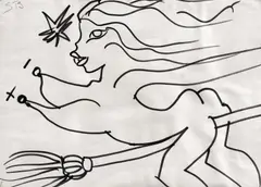 Vrăjitoarea by Sabin Bălașa, tuș pe hârtie liptiă pe carton, sold Nov 2018