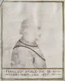 Thierry Bellangé, Francesco Sforza, Duce de Milan, sec. XVI-XVII, mină de argint, miniu şi accente de aur pe pergament