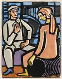 Vasile Dobrian, O idilă în șantier, linogravură